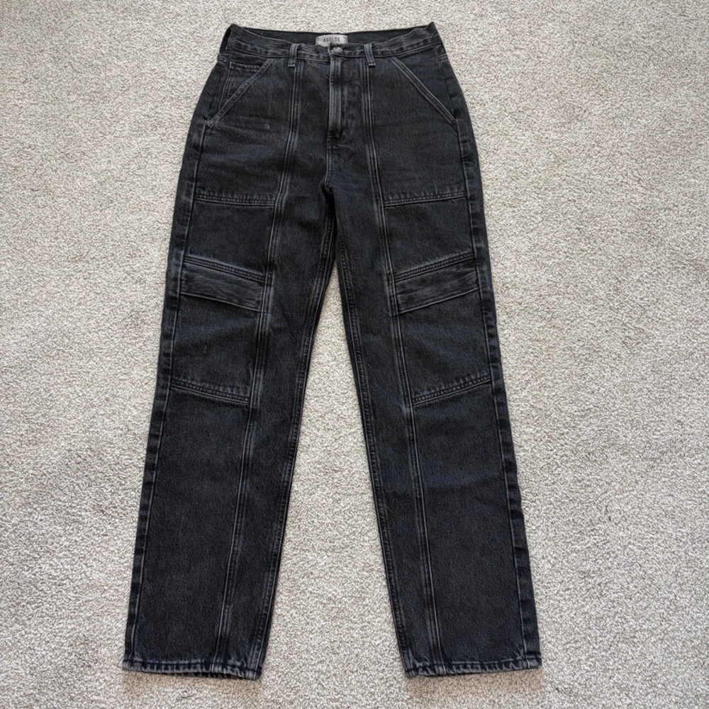 AGOLDE Cooper Cargo Jeans Womens 24 Black Straight Leg Grunge Indie Sleeze